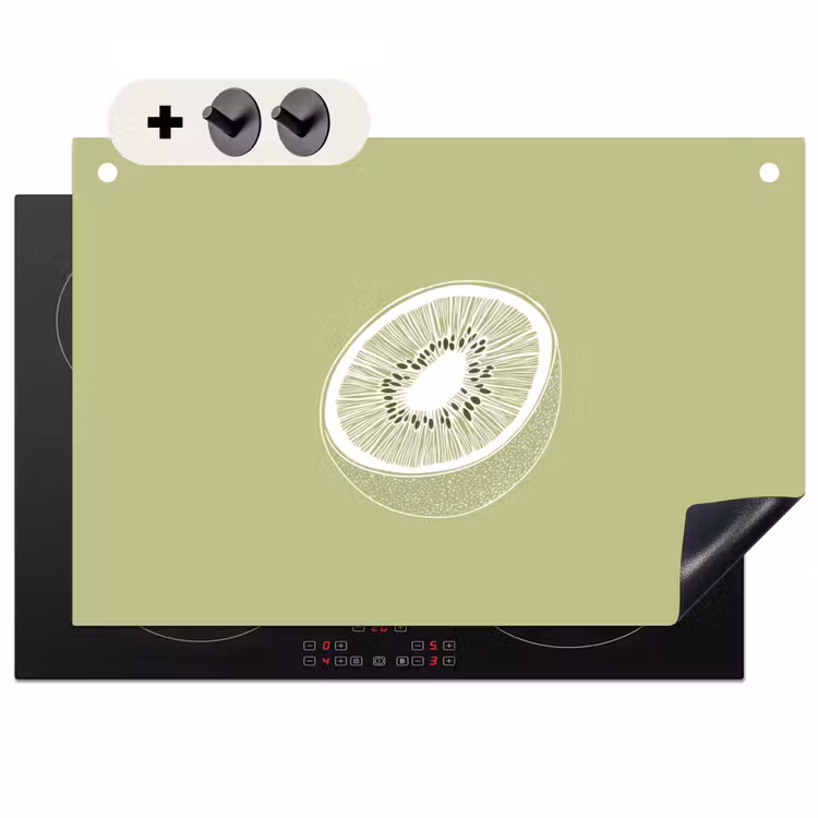 Inductie beschermer en spatscherm (2in1) - Kiwi - Lijntekening - Minimalistisch - Groen — 1