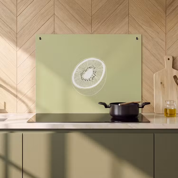 Inductie beschermer en spatscherm (2in1) - Kiwi - Lijntekening - Minimalistisch - Groen — 2