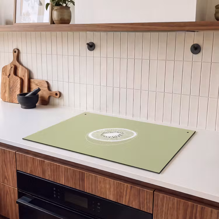 Inductie beschermer en spatscherm (2in1) - Kiwi - Lijntekening - Minimalistisch - Groen — 3