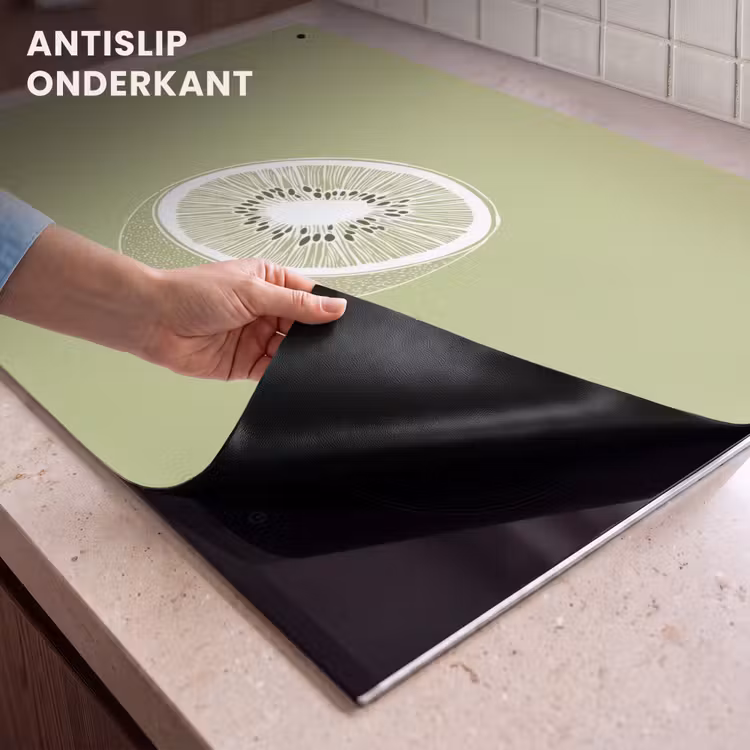 Inductie beschermer en spatscherm (2in1) - Kiwi - Lijntekening - Minimalistisch - Groen — 4