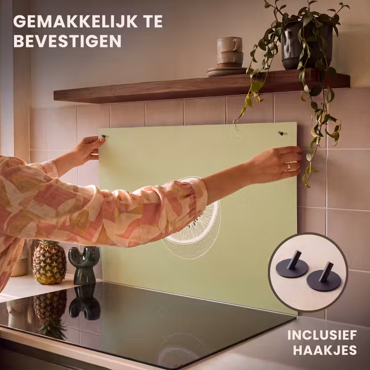 Inductie beschermer en spatscherm (2in1) - Kiwi - Lijntekening - Minimalistisch - Groen — 7