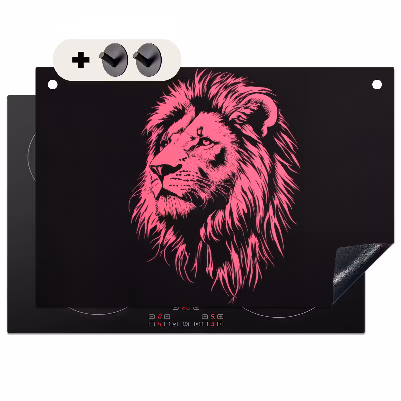 Inductie beschermer en spatscherm (2in1) - Leeuw - Zwart - Roze - Neon — 1