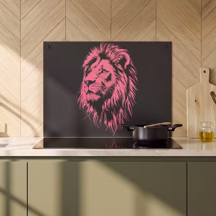 Inductie beschermer en spatscherm (2in1) - Leeuw - Zwart - Roze - Neon — 2