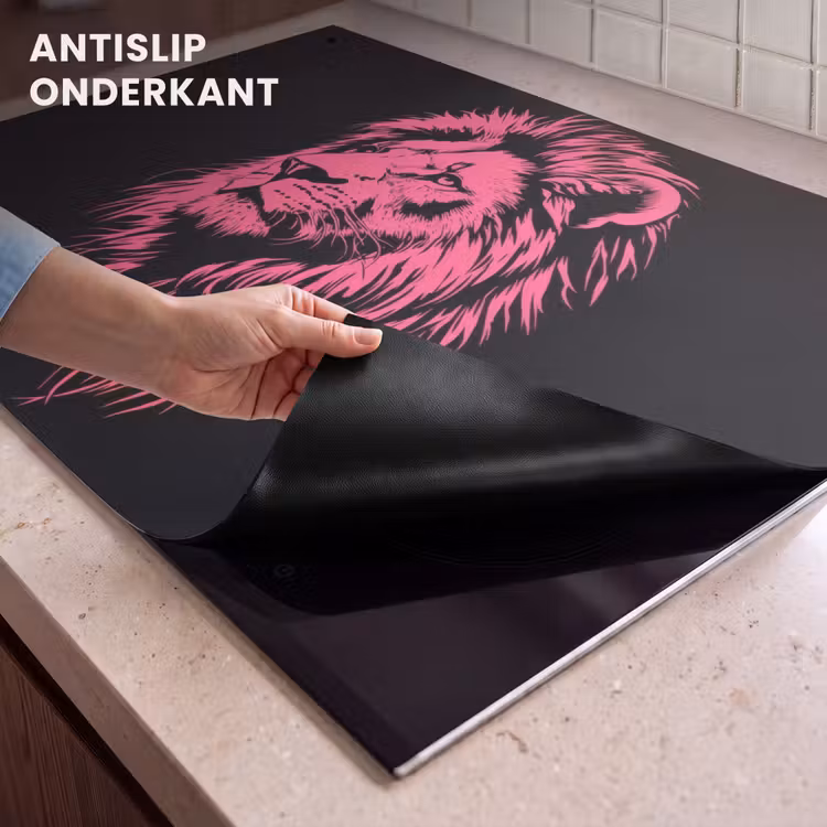 Inductie beschermer en spatscherm (2in1) - Leeuw - Zwart - Roze - Neon — 4