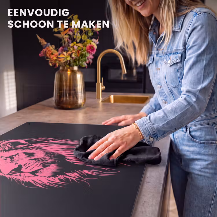 Inductie beschermer en spatscherm (2in1) - Leeuw - Zwart - Roze - Neon — 5