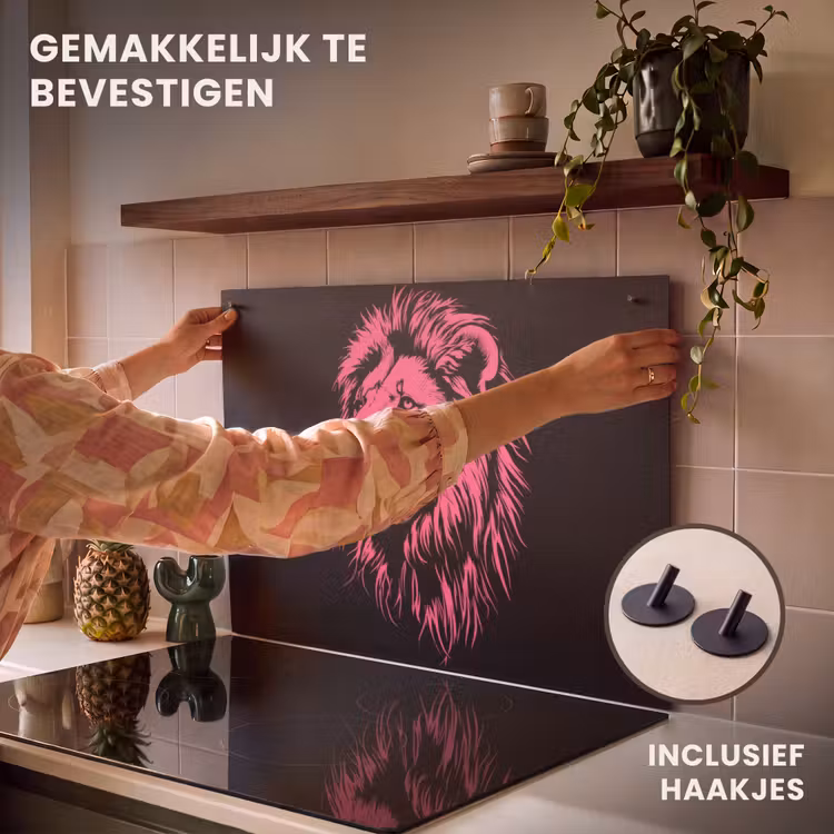 Inductie beschermer en spatscherm (2in1) - Leeuw - Zwart - Roze - Neon — 7