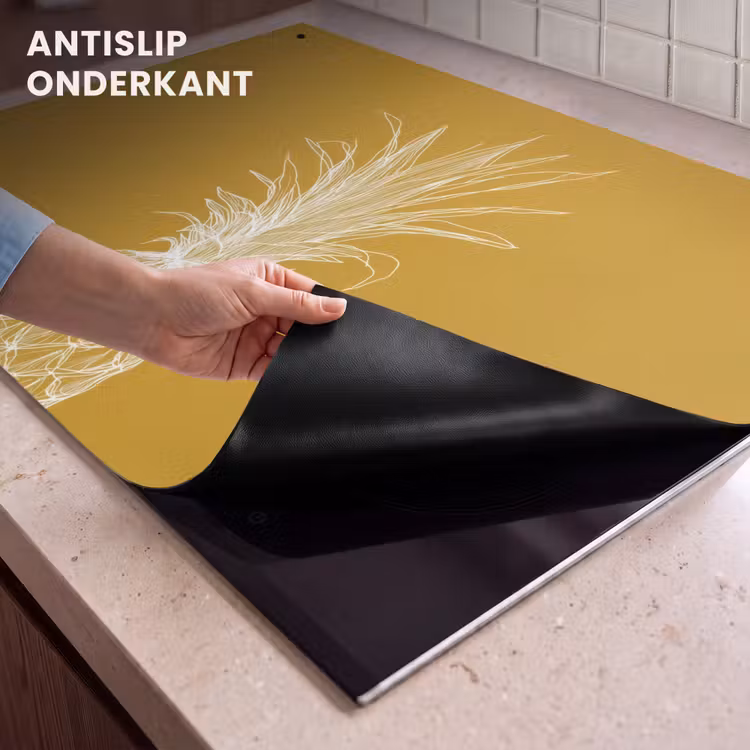 Inductie beschermer en spatscherm (2in1) - Lijnillustratie - Ananas - Bladkroon - Okergeel — 4