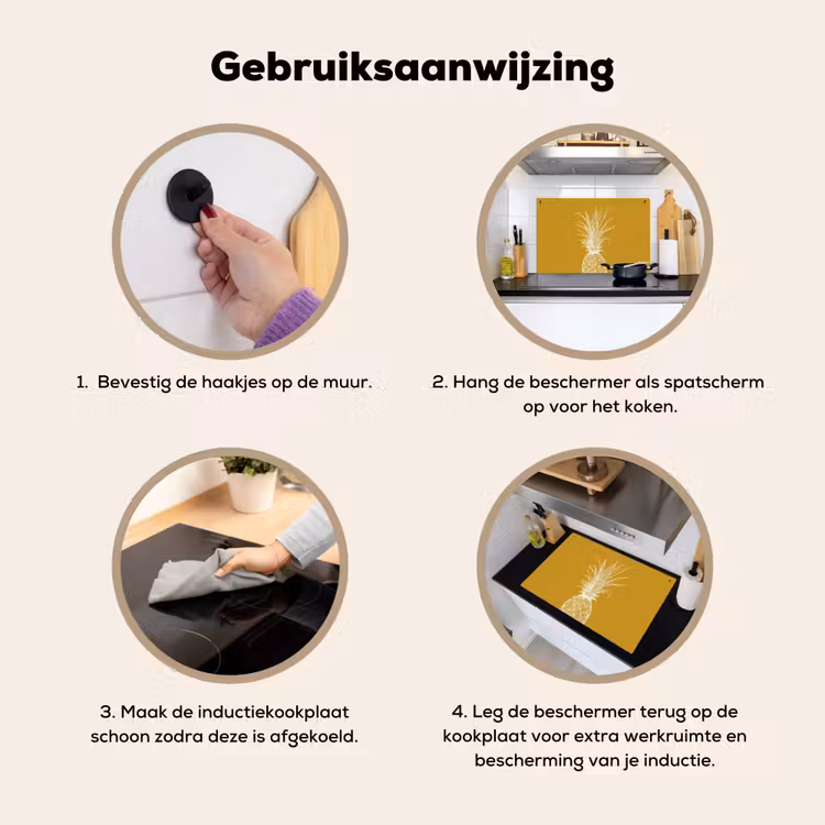 Inductie beschermer en spatscherm (2in1) - Lijnillustratie - Ananas - Bladkroon - Okergeel — 6