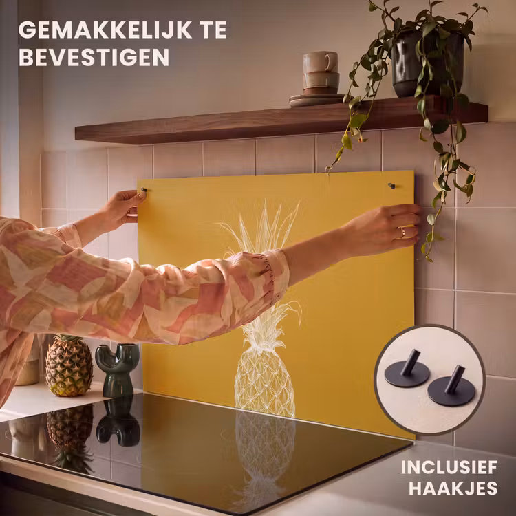 Inductie beschermer en spatscherm (2in1) - Lijnillustratie - Ananas - Bladkroon - Okergeel — 7