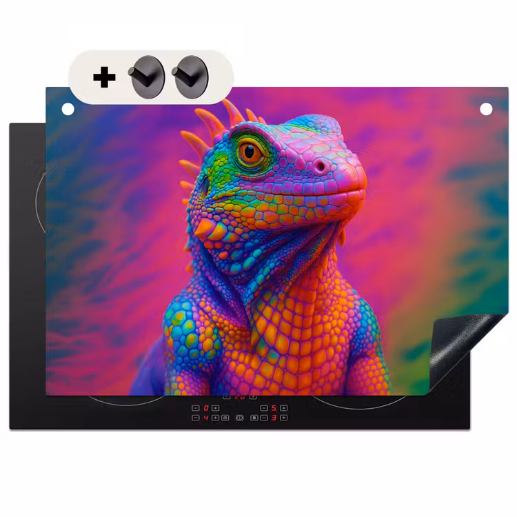 Inductie beschermer en spatscherm (2in1) - Kameleon - Dieren - Neon - Kleur — 1