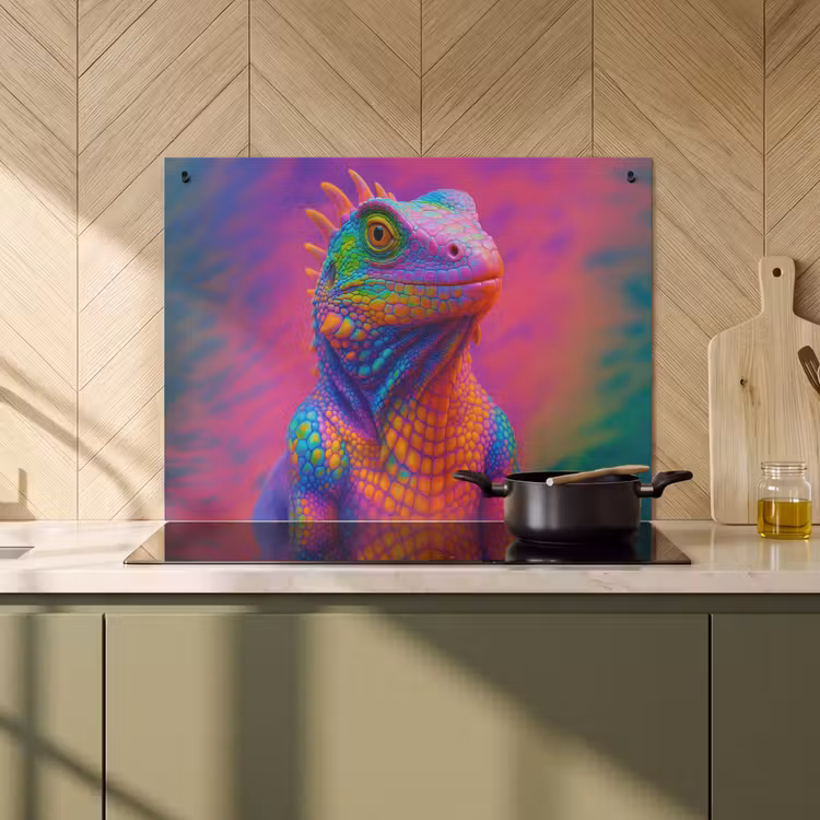 Inductie beschermer en spatscherm (2in1) - Kameleon - Dieren - Neon - Kleur — 2