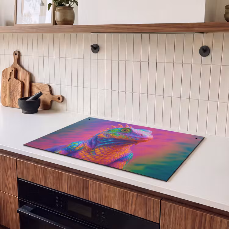 Inductie beschermer en spatscherm (2in1) - Kameleon - Dieren - Neon - Kleur — 3