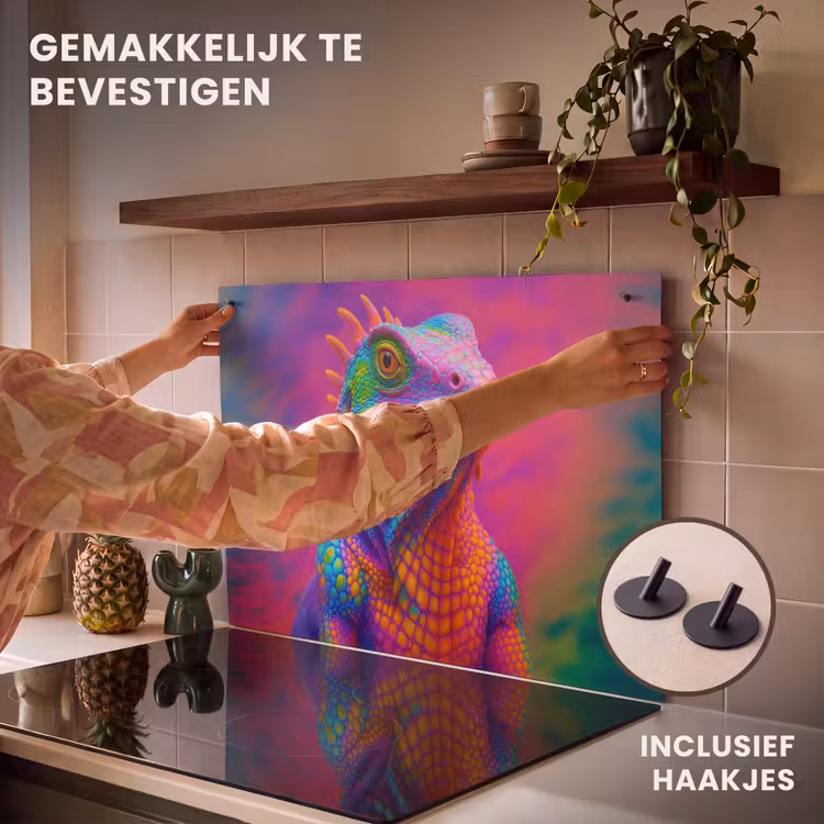 Inductie beschermer en spatscherm (2in1) - Kameleon - Dieren - Neon - Kleur — 7