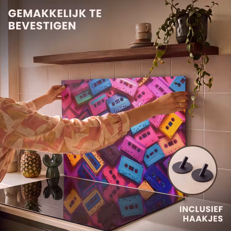 Inductie beschermer en spatscherm (2in1) - Cassetteband - Kleurrijk - Energiek — 7