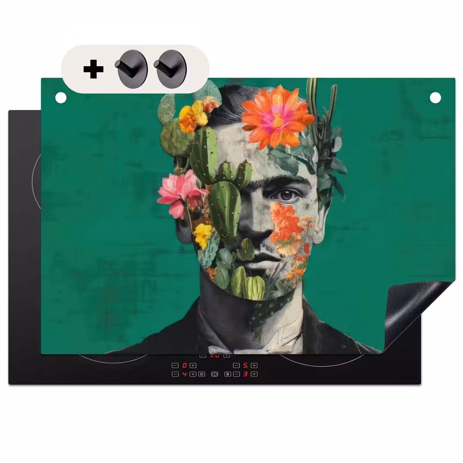 Inductie beschermer en spatscherm (2in1) - Man - Planten - Groen — 1