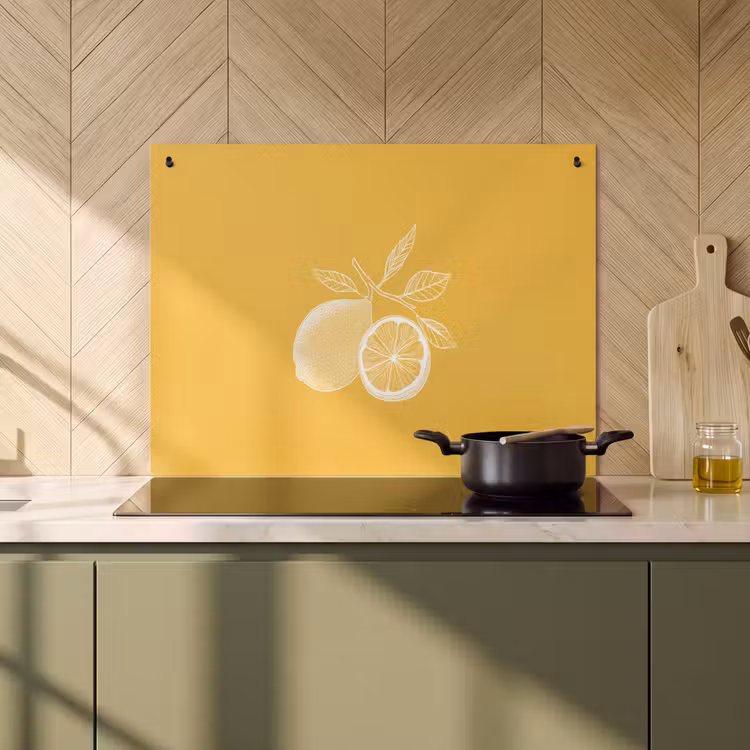 Inductie beschermer en spatscherm (2in1) - Citroenen - Illustratie - Minimalistisch - Geel — 2