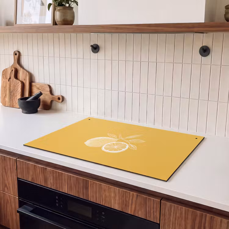 Inductie beschermer en spatscherm (2in1) - Citroenen - Illustratie - Minimalistisch - Geel — 3