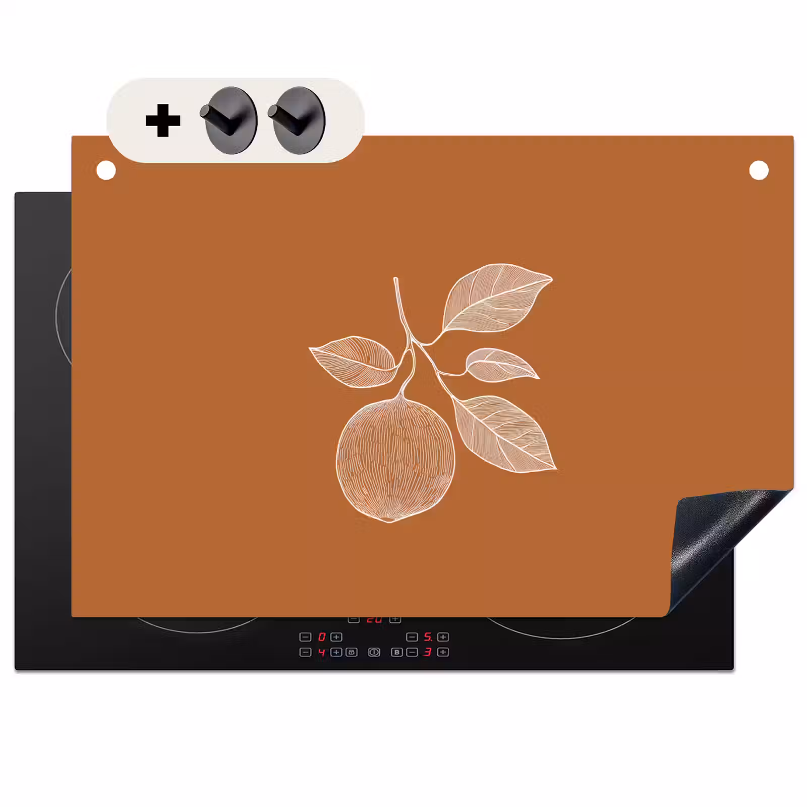 Inductie beschermer en spatscherm (2in1) - Sinaasappel - Getekend - Bladeren - Bruin — 1