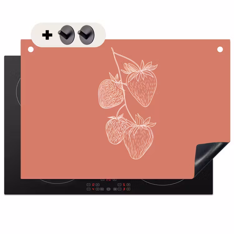 Inductie beschermer en spatscherm (2in1) - Minimalistisch - Illustratie - Aardbei - Tak — 1