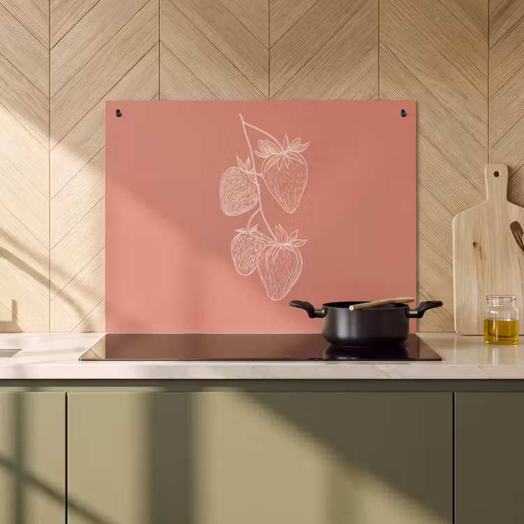 Inductie beschermer en spatscherm (2in1) - Minimalistisch - Illustratie - Aardbei - Tak — 2