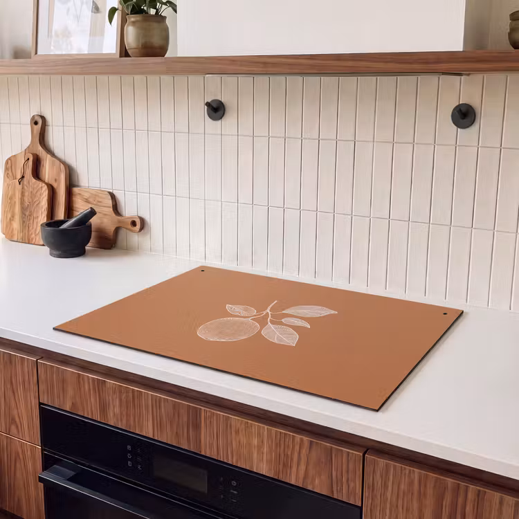 Inductie beschermer en spatscherm (2in1) - Sinaasappel - Getekend - Bladeren - Bruin — 3