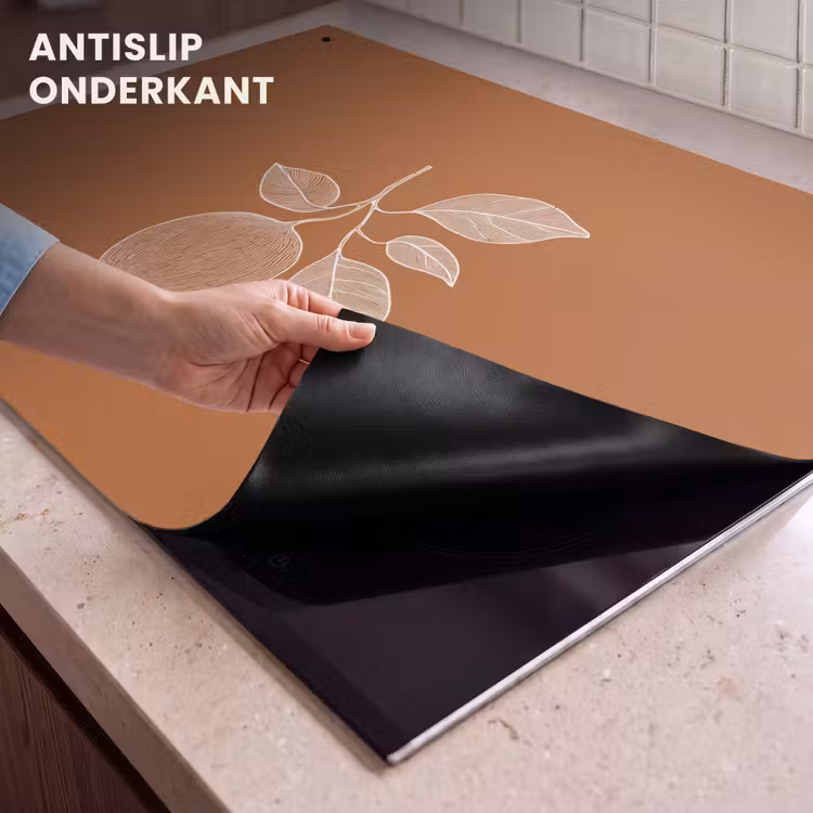 Inductie beschermer en spatscherm (2in1) - Sinaasappel - Getekend - Bladeren - Bruin — 4