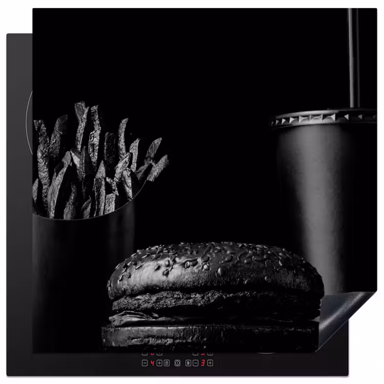 Inductie beschermer - Fastfood maaltijd met een burger en patat in zwart-wit — 1