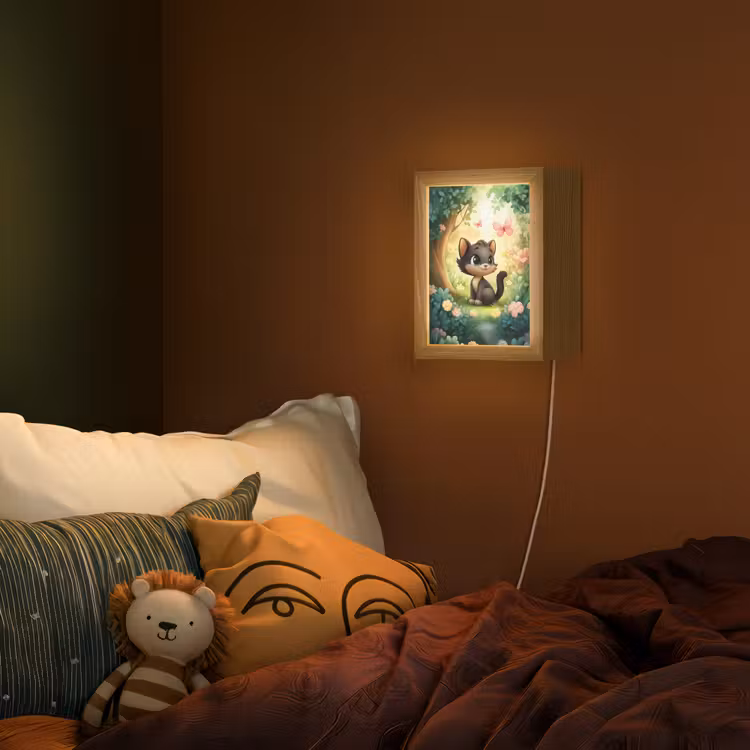 Lightbox - Wandlamp kinderkamer - Kat - Zwart - Bos - Vlinders — 2