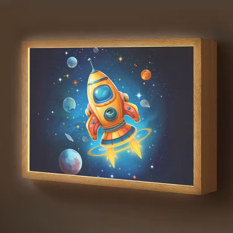 Lightbox - Wandlamp kinderkamer - Raket - Ruimte - Planeten - Kinderen - Jongen — 1