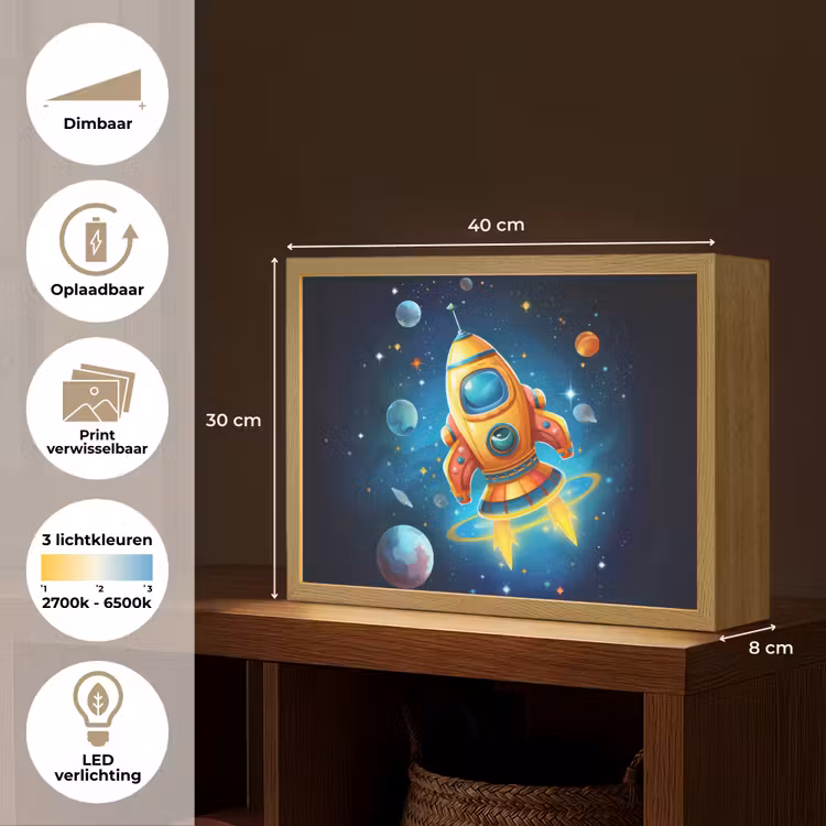 Lightbox - Wandlamp kinderkamer - Raket - Ruimte - Planeten - Kinderen - Jongen — 9