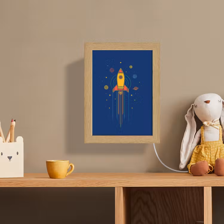Lightbox - Wandlamp kinderkamer - Raket - Blauw - Sterren — 3
