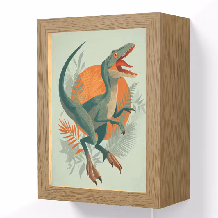 Lightbox - Wandlamp kinderkamer - Dino - Bladeren - Grafisch - Groen — 1