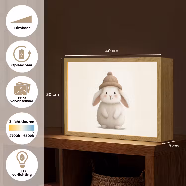 Lightbox - Wandlamp kinderkamer - Konijn - Muts - Oren - Beige — 9