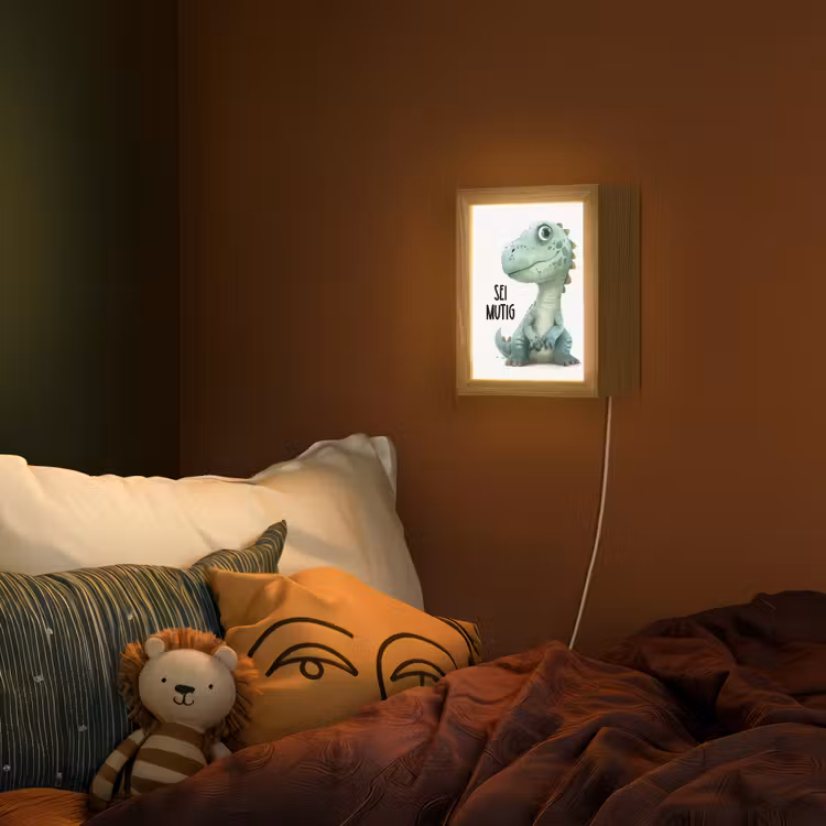 Lightbox - Wandlamp kinderkamer - Draak - Wees moedig - Quote — 2