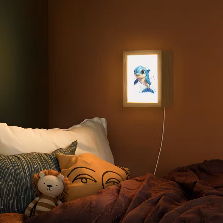 Lightbox - Wandlamp kinderkamer - Dolfijn - Blauw - Water - Druppels — 2