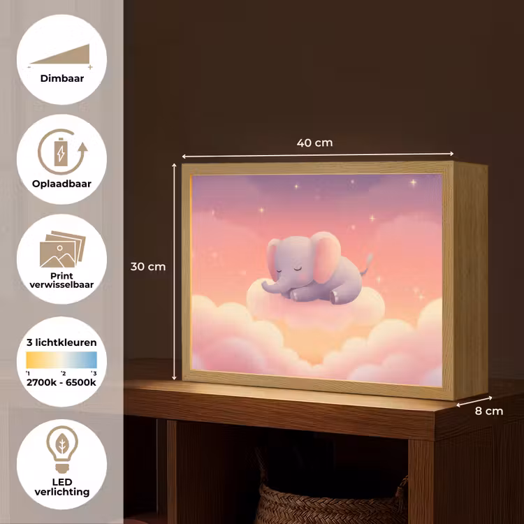 Lightbox - Wandlamp kinderkamer - Dier - Roze - Wolken — 9