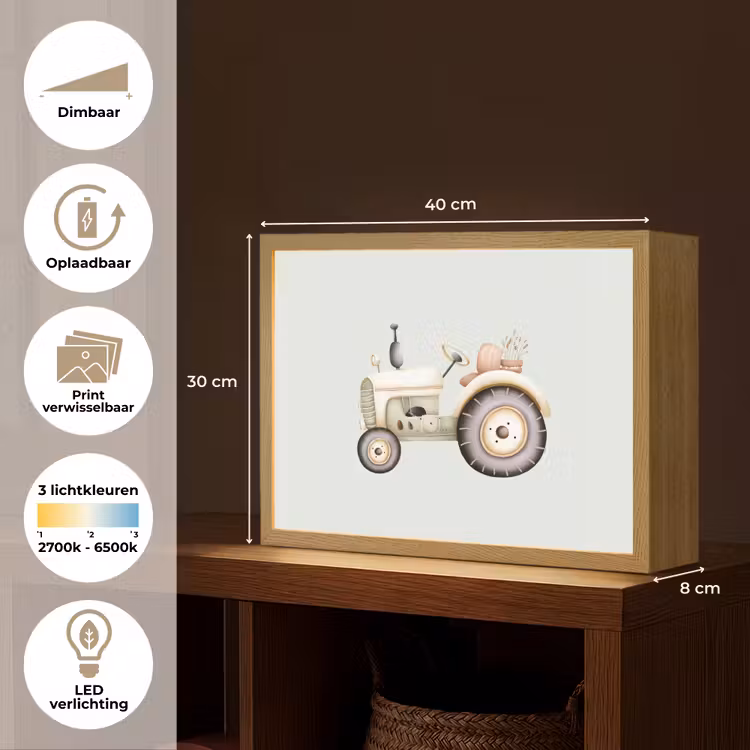 Lightbox - Wandlamp kinderkamer - Vintage - Tractor - Pastel — 9