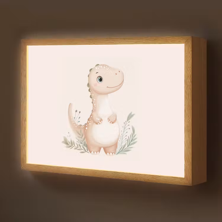Lightbox - Wandlamp kinderkamer - Dinosaurus - Bladeren - Pastel — 1
