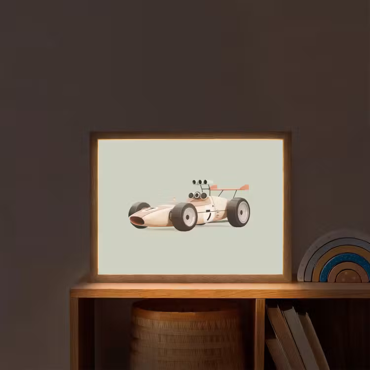 Lightbox - Wandlamp kinderkamer - Beige - Raceauto - Groen — 2