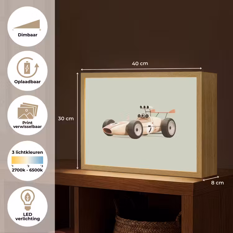 Lightbox - Wandlamp kinderkamer - Beige - Raceauto - Groen — 9