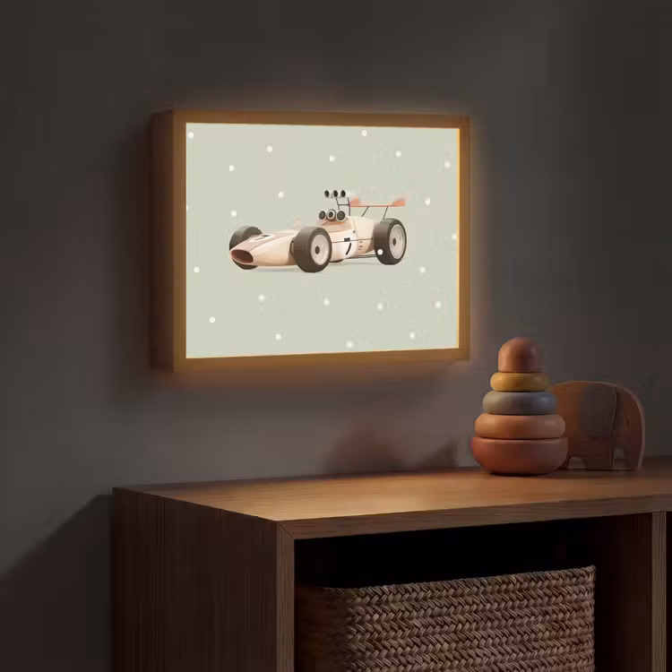 Lightbox - Wandlamp kinderkamer - Beige - Raceauto - Stippen — 4