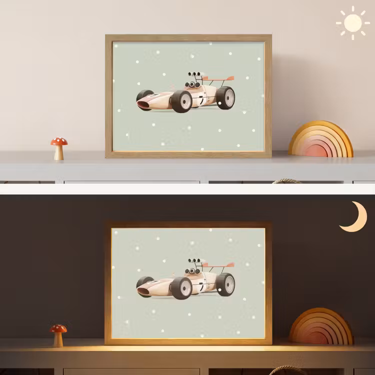 Lightbox - Wandlamp kinderkamer - Beige - Raceauto - Stippen — 6