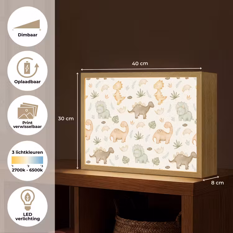 Lightbox - Wandlamp kinderkamer - Dino - Patroon - Pastel — 9