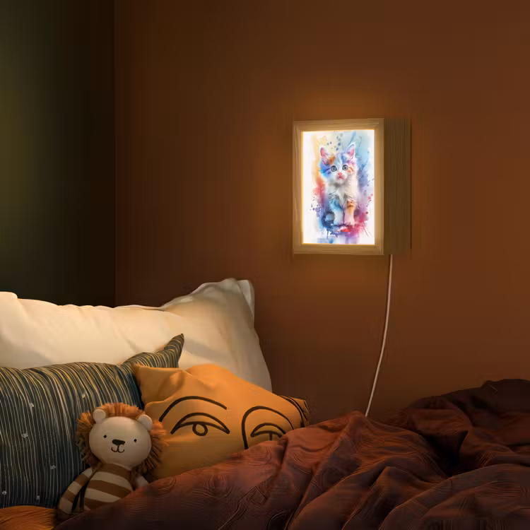 Lightbox - Wandlamp kinderkamer - Kat - Kleurrijk - Verf - Dier - Wit — 2