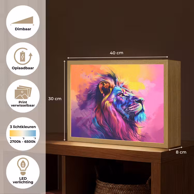 Lightbox - Wandlamp kinderkamer - Leeuw - Verf- Kleuren - Dier — 9