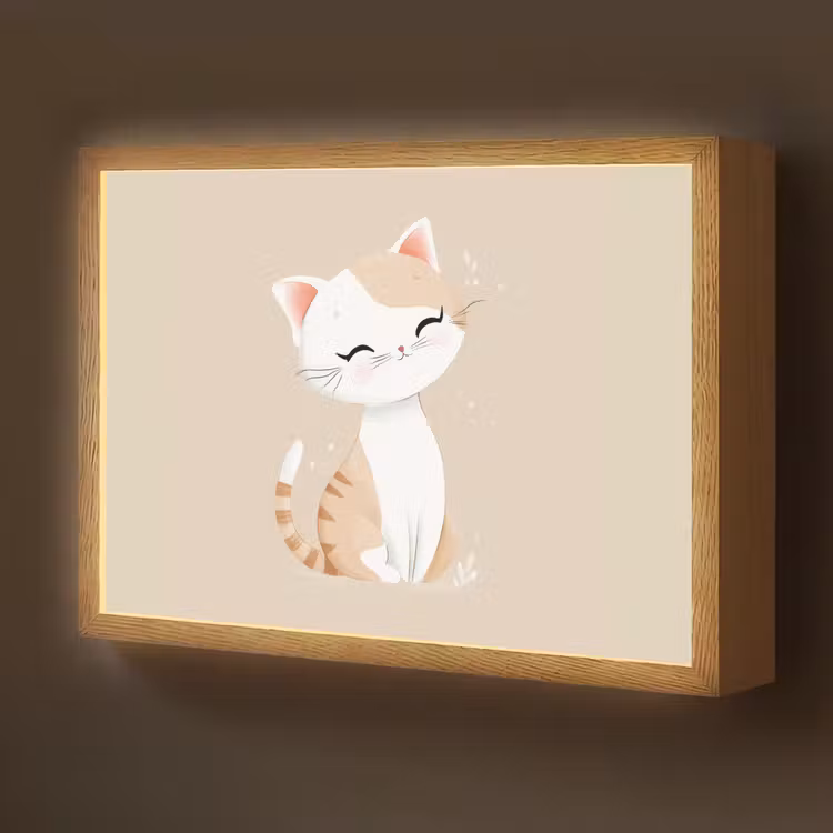 Lightbox - Wandlamp kinderkamer - Kat - Kitten - Beige — 1