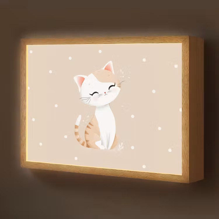 Lightbox - Wandlamp kinderkamer - Kat - Kitten - Beige - Stippen — 1