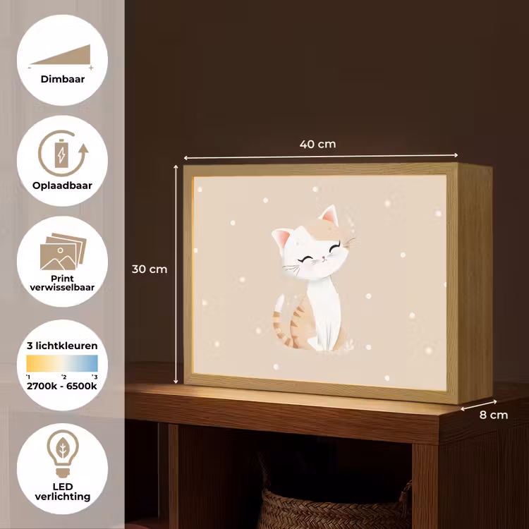 Lightbox - Wandlamp kinderkamer - Kat - Kitten - Beige - Stippen — 9