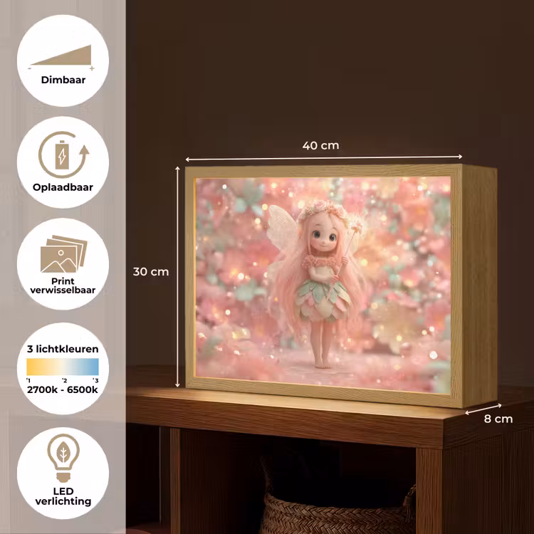 Lightbox - Wandlamp kinderkamer - Fee - Bloemen - Roze — 9