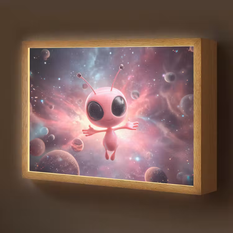 Lightbox - Wandlamp kinderkamer - Roze - Alien - Planeten - Ruimte — 1